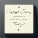 Unplugged Wedding Ceremony Fancy Calligraphy Plaqu Plaque<br><div class="desc">This is a minimalist style speciality message for your unplugged wedding ceremony to make sure your guests are fully present on your special day. And to make sure your photographer can do their job unhindered. Done in two classy fonts this is a fancy calligraphy style with a flower and heart...</div>