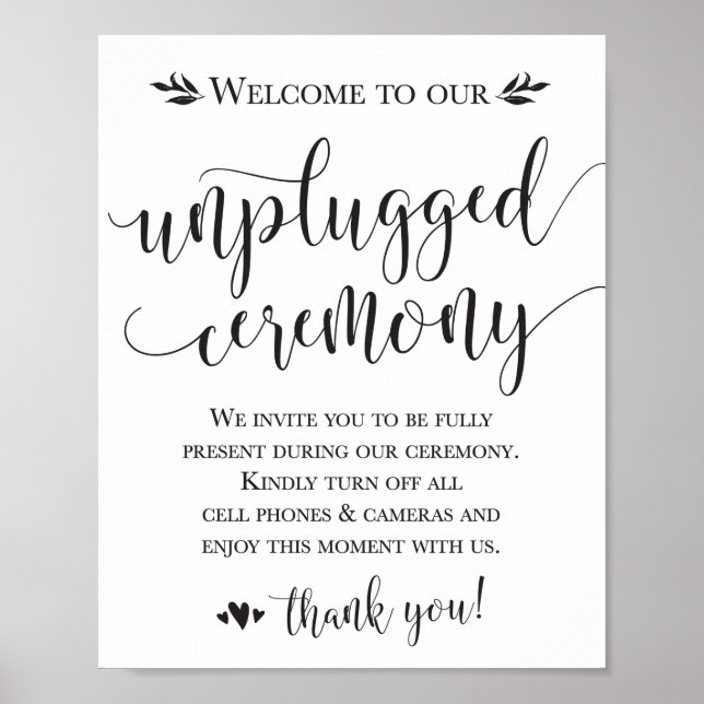 Unplugged Wedding Ceremony Sign 8x10 (Front)
