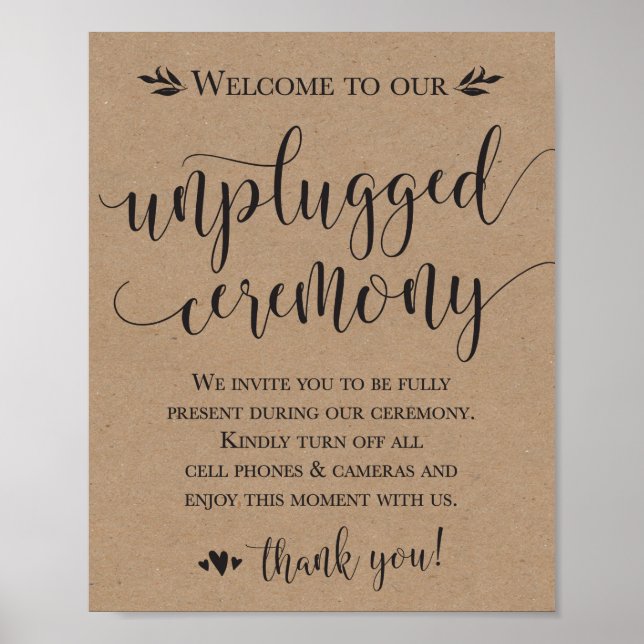 Unplugged Wedding Ceremony Sign 8x10 (Front)