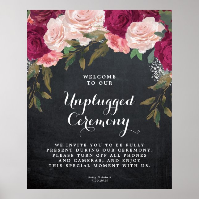 unplugged wedding ceremony sign burgundy floral (Front)