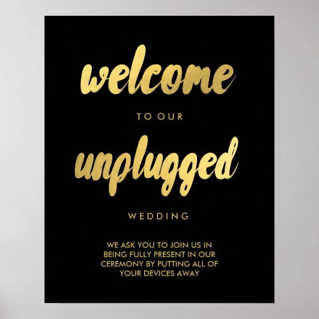 UNPLUGGED Wedding Welcome gold trendy glam sign (Front)