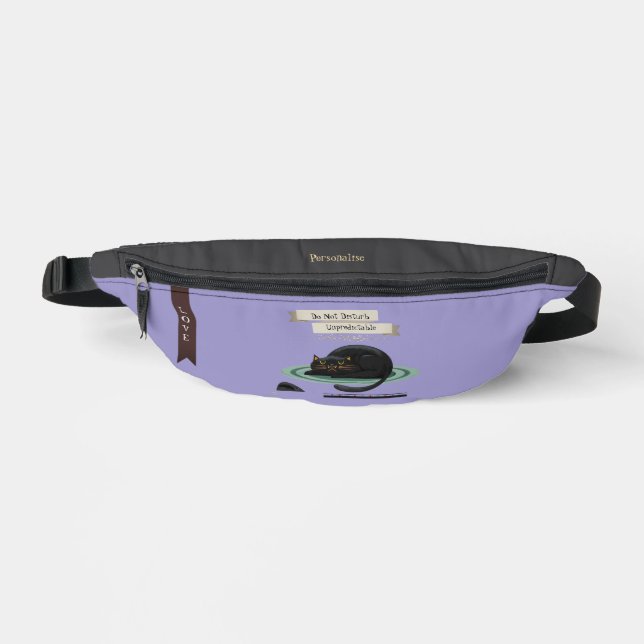 Unpredictable Black Cat Quote Lilac Purple Bum Bags (Front)