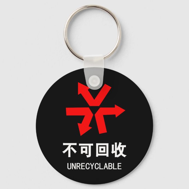 Unrecyclable ~ Chinese Language Hanzi Sign Key Ring (Front)