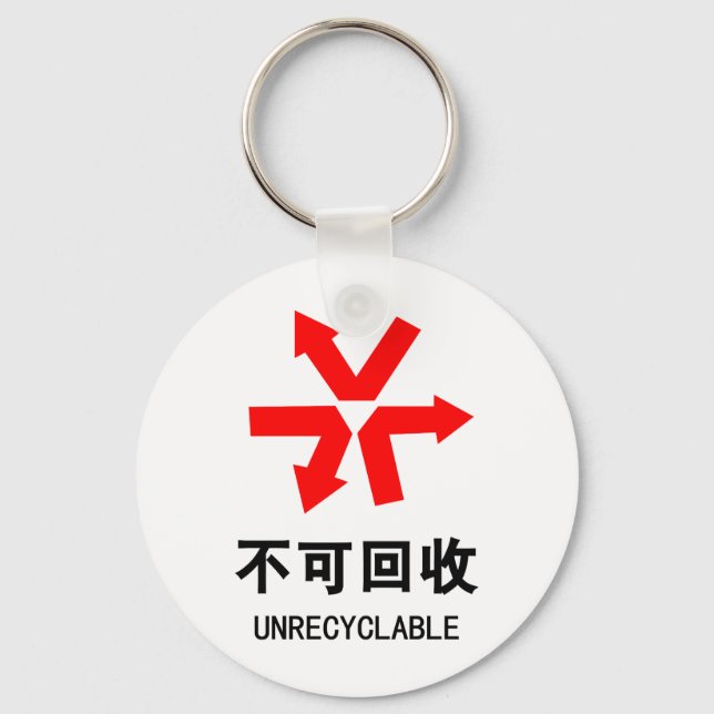 Unrecyclable ~ Chinese Language Hanzi Sign Key Ring (Front)