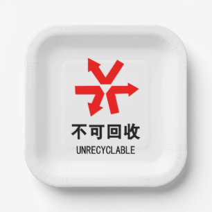 Unrecyclable ~ Chinese Language Hanzi Sign Paper Plate