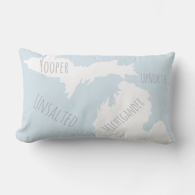 Unsalted Michigan Map Yooper Michigander Up North Lumbar Cushion (Front)