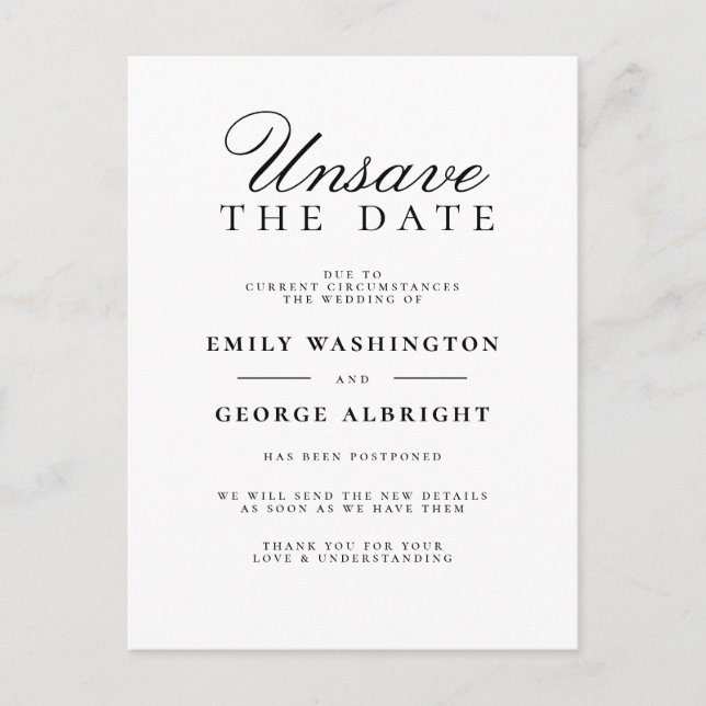 Unsave The Date Handwritten New Date Announcement (Front)
