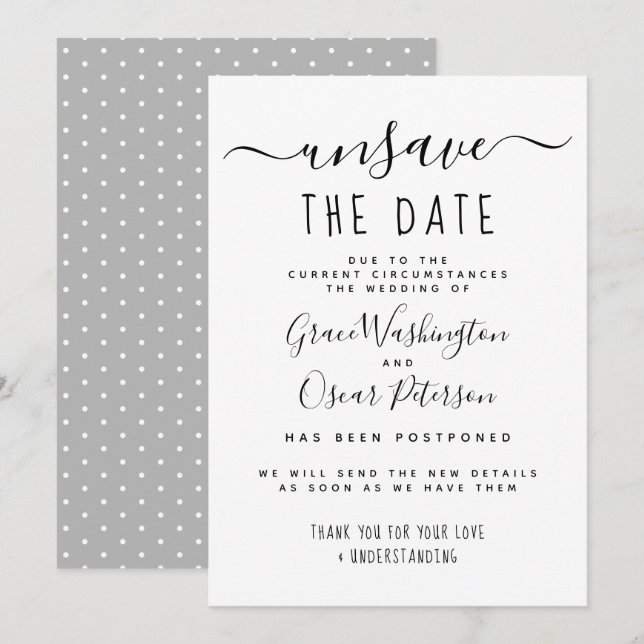 Unsave The Date Handwritten Wedding Postponed Invitation (Front/Back)