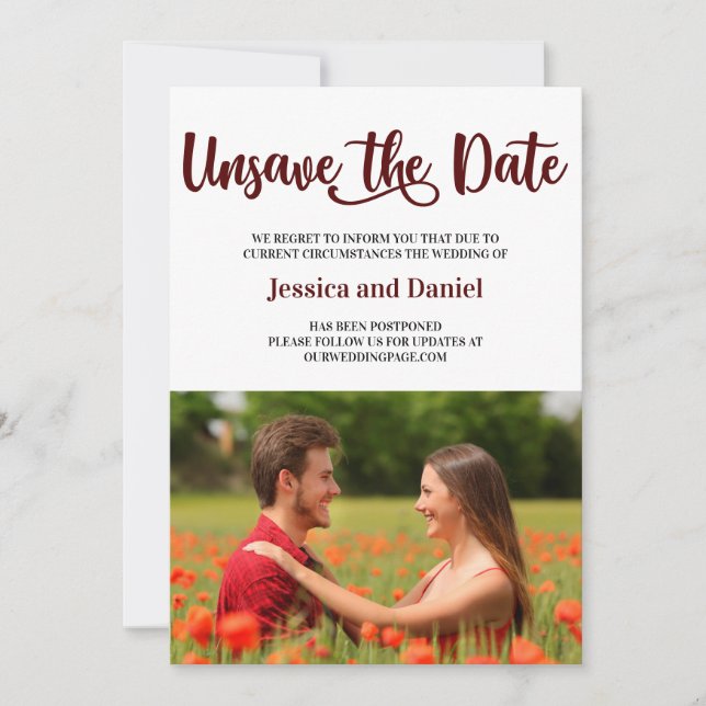Unsave the Date with Photo Postpone Wedding Card (Front)