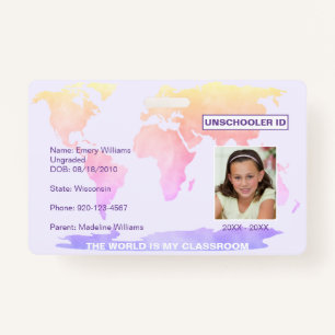 Unschooler Student ID World Map ID Badge