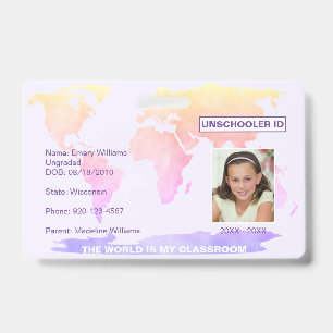 Unschooler Student ID World Map Rainbow Badge