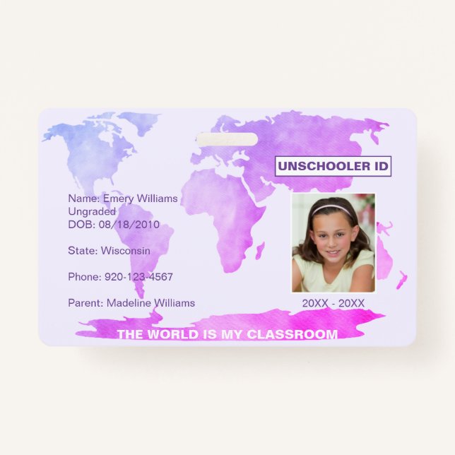 Unschooling Homeschooling Map Badge ID Badge (Front)