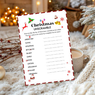 Unscramble Word Christmas Party game card