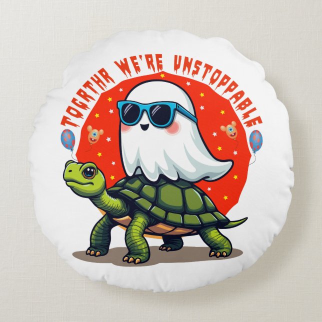 Unstoppable Ghost and Turtle Adventure Design  Round Cushion (Front)