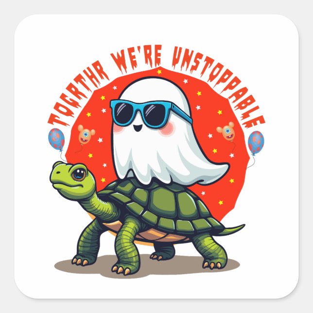 Unstoppable Ghost and Turtle Adventure Design  Square Sticker (Front)