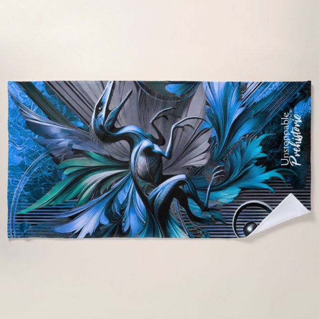 Unstoppable Raptor – Fuel Strength, Rule the Wild Beach Towel (Front)
