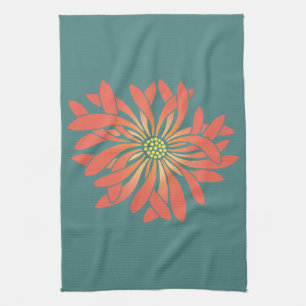 Untamed Coral Flower Tea Towel