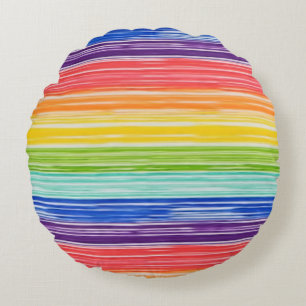 Untidy rainbow stripes round cushion