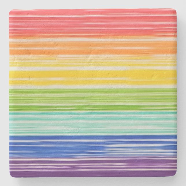 Untidy rainbow stripes stone coaster (Front)