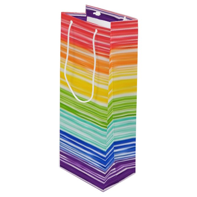 Untidy rainbow stripes wine gift bag (Front Angled)
