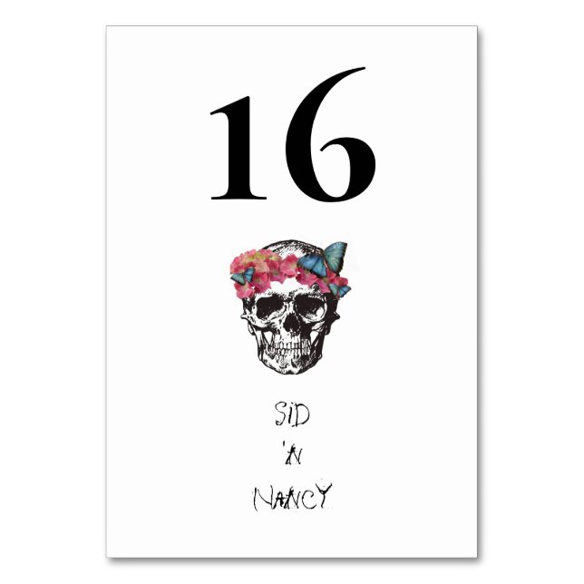 Until Death Do Us Part Skull Hydrangea Butterflies Table Number (Back)