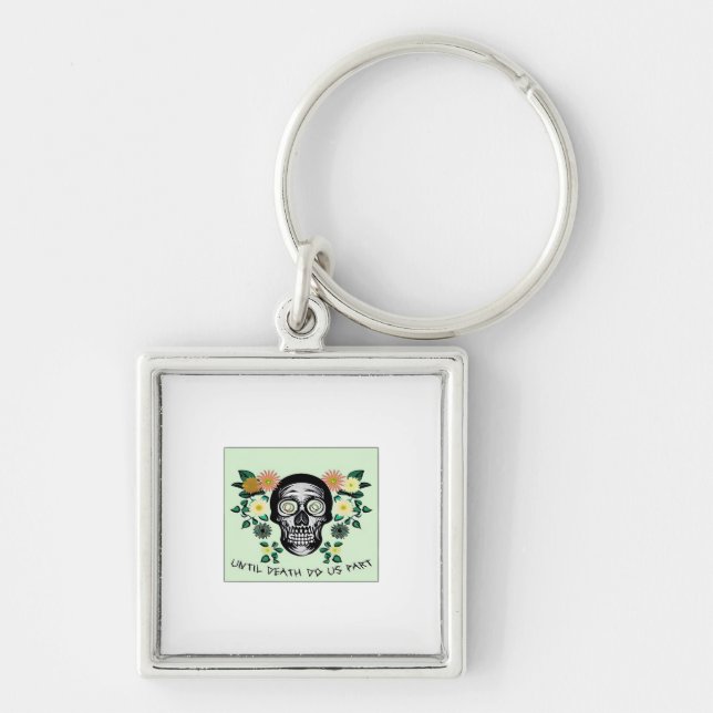 Until Death Do Us Part, Skull With Flowers Classic Key Ring (Front)