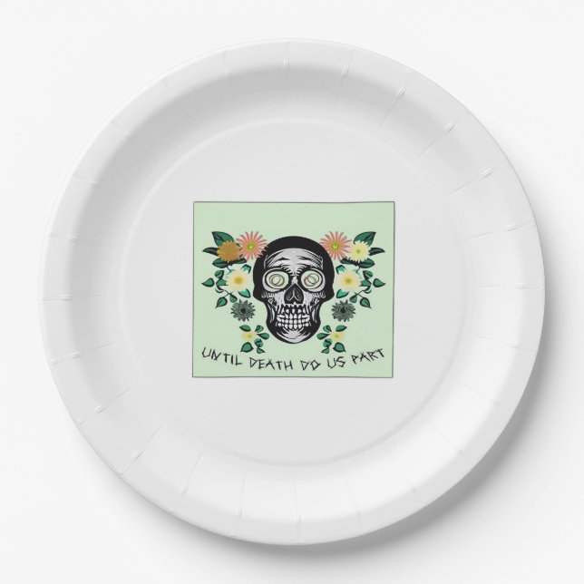 Until Death Do Us Part, Skull With Flowers Classic Paper Plate (Front)