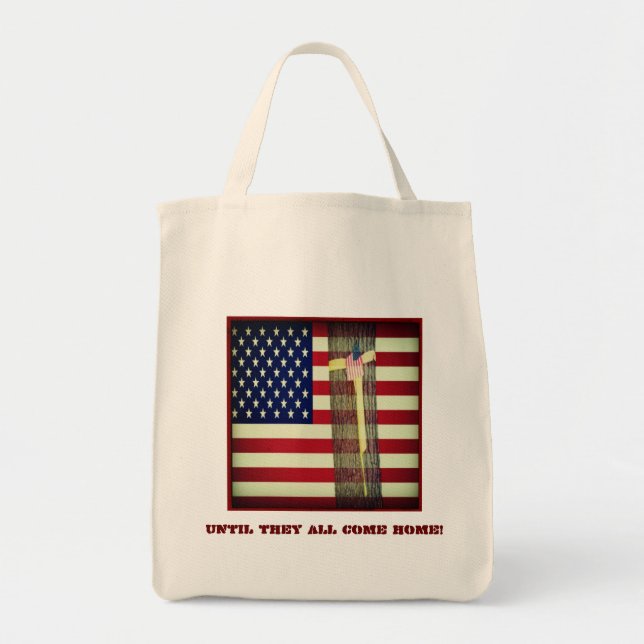 Until They All Come Home Flag and Yellow Ribbon Tote Bag (Front)