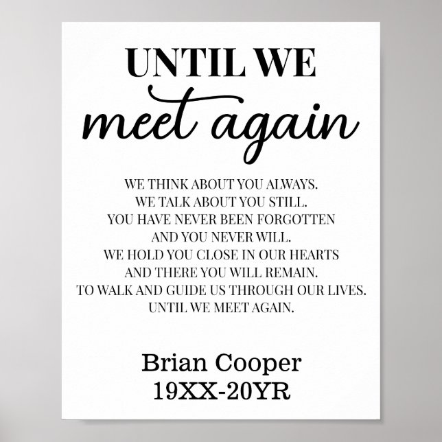 Until We Meet Again Elegant Funeral Poem with Name Poster (Front)