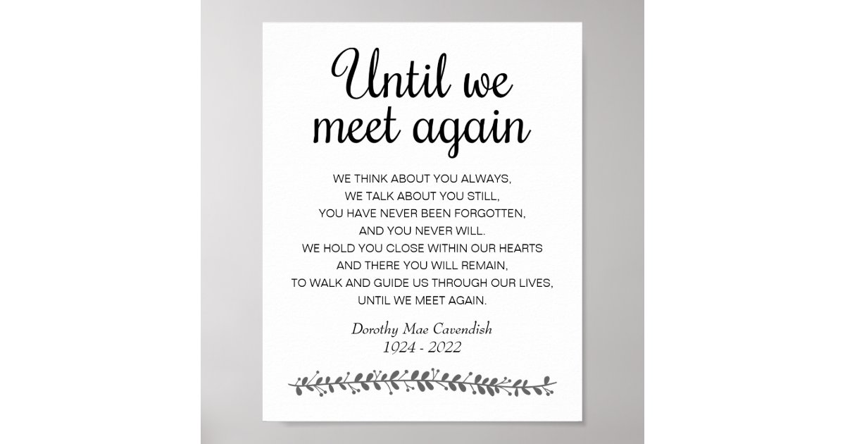 Until We Meet Again Funeral Poem Memorial Sign | Zazzle.co.uk