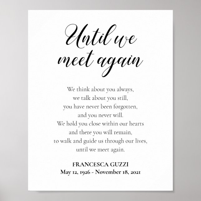 Until We Meet Again Memorial Poem Personalised Poster (Front)