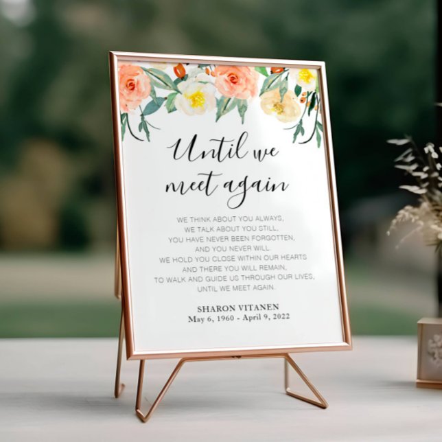 Until We Meet Again Peach Floral Funeral Poem Poster (Creator Uploaded)