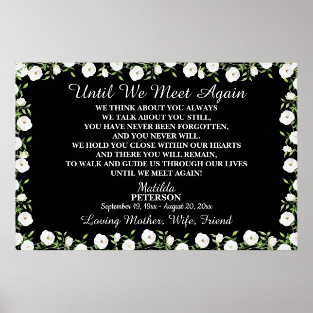 Until We Meet Again White Floral Life Celebration  Poster (Front)