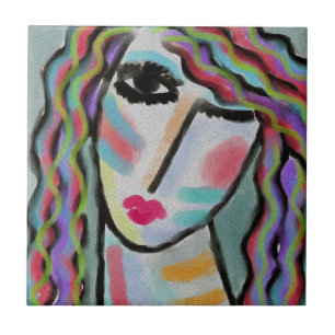 Untitled Abstract Portrait of a Woman Tile