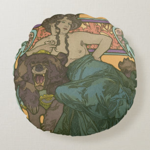 Untitled by Alphonse Mucha (1902) Round Cushion