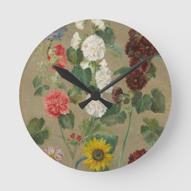 Untitled (Flowers) (oil on board) Round Clock (Front)