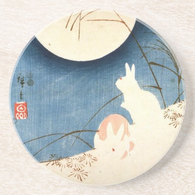 Untitled (Two Rabbits, Pampas Grass, and Full Moon Coaster (Front)