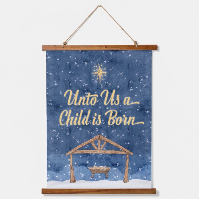 Unto Us A Child Is Born Christmas Nativity Hanging Tapestry (Front)