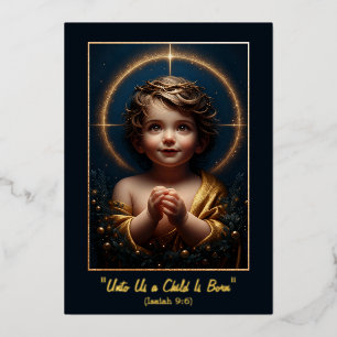 "Unto Us a Child Is Born" Foil Holiday Card