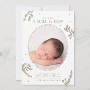Unto Us a Child is Born Holiday Birth Announcement