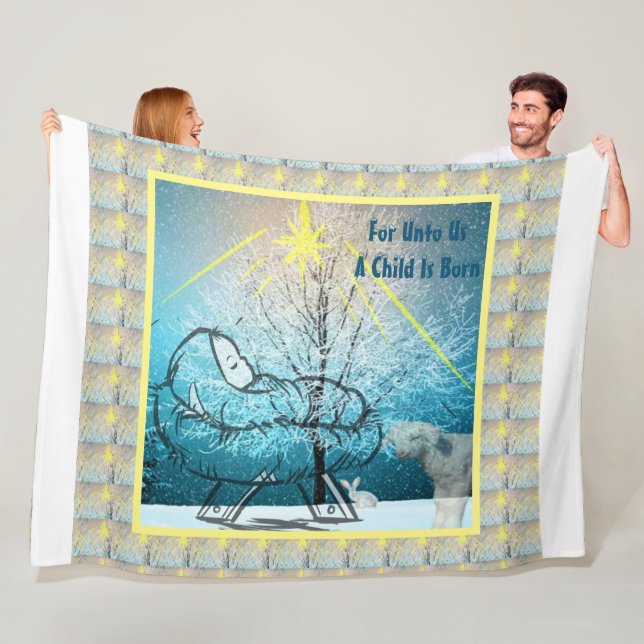 Unto Us A Child Is Born Jesus In Manger Fleece Blanket (In Situ)