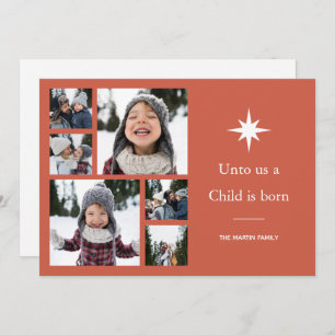 Unto Us a Child is Born Photo Collage Christmas  Holiday Card