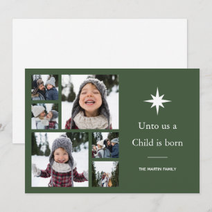 Unto Us a Child is Born Photo Collage Christmas  Holiday Card