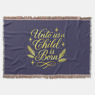 Unto Us a Child is Born Scripture Blue Christmas Throw Blanket