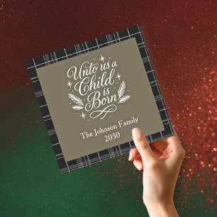 Unto Us A Child Is Born Square Photo Christmas Holiday Card