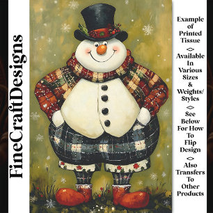 Unusual Big Fun Dressed Snowman Man BB2 Decoupage Tissue Paper