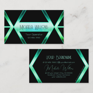 Unusual Black Geometric Cool Shimmery Teal Pattern Business Card