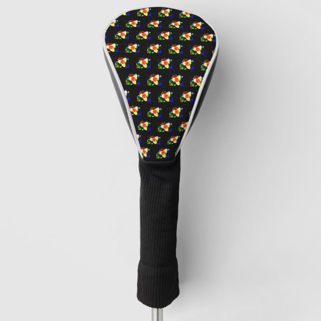 unusual black with yellow and red flower  golf head cover (Front)