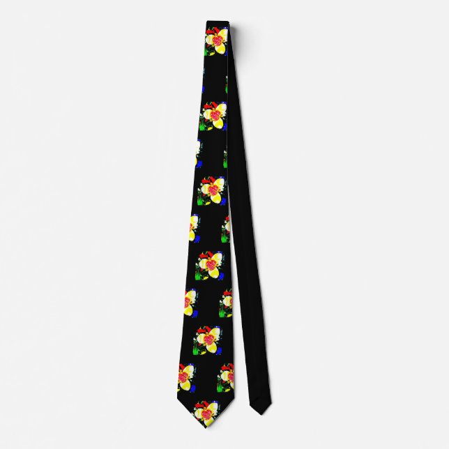 unusual black with yellow and red flower pattern tie (Front)
