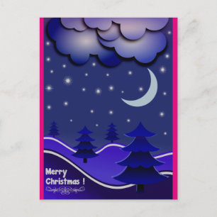 Unusual Blue, Hot Pink & Purple Christmas postcard